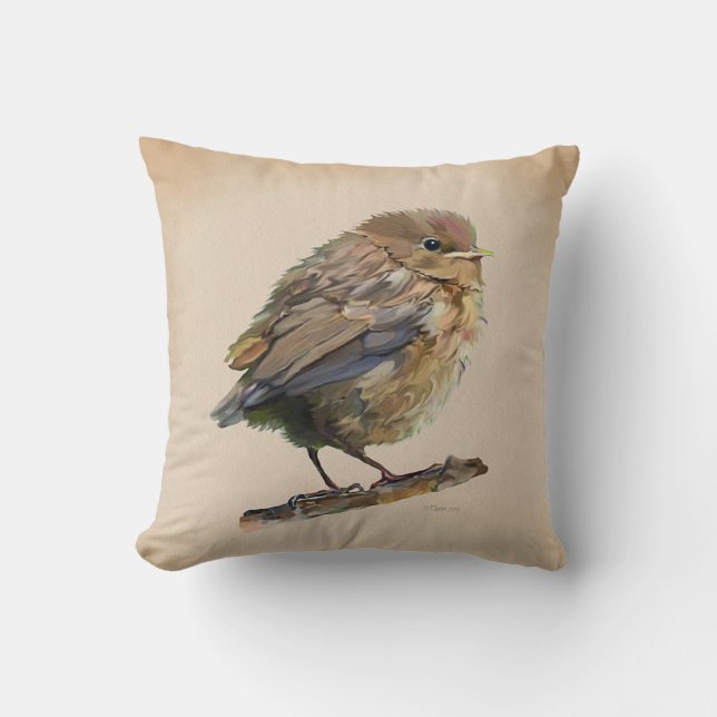 Blackbird Fledgling Cushion (Front)