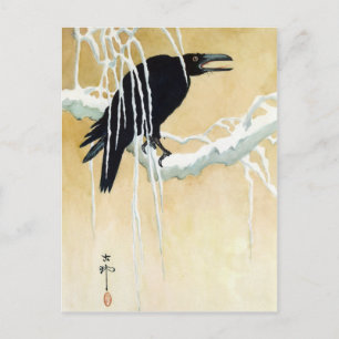 Blackbird in Snow, Ikeda Koson Postcard
