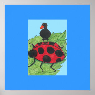 Blackbird on Ladybird's back Poster