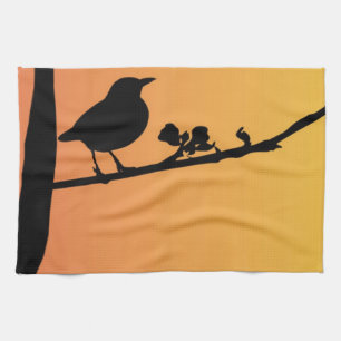 Blackbird Silhouette Tea Towel