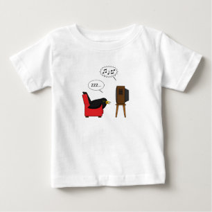 Blackbird Sleeping in Front of the TV Comic Baby T-Shirt