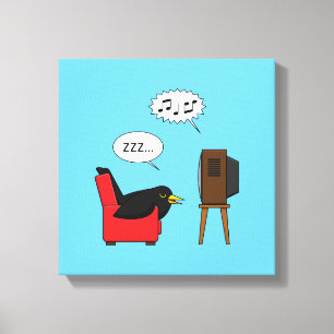 Blackbird Sleeping in Front of the TV Comic Canvas Print