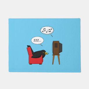 Blackbird Sleeping in Front of the TV Comic Doormat