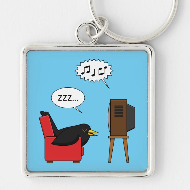 Blackbird Sleeping in Front of the TV Comic Key Ring (Front)