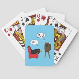 Blackbird Sleeping in Front of the TV Comic Playing Cards