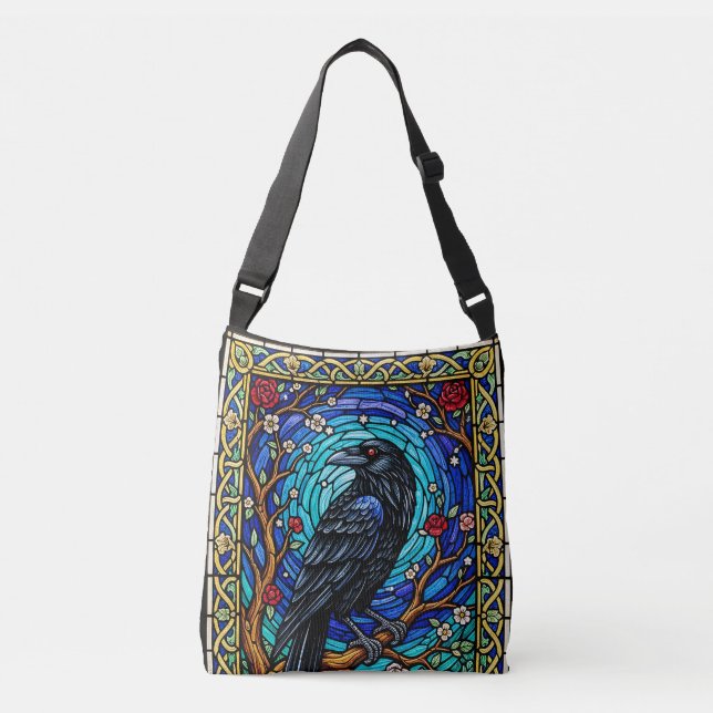 Blackbird Stained Glass Corvid Raven Crossbody Bag (Front)