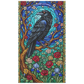 Blackbird Stained Glass Corvid Raven Tablecloth