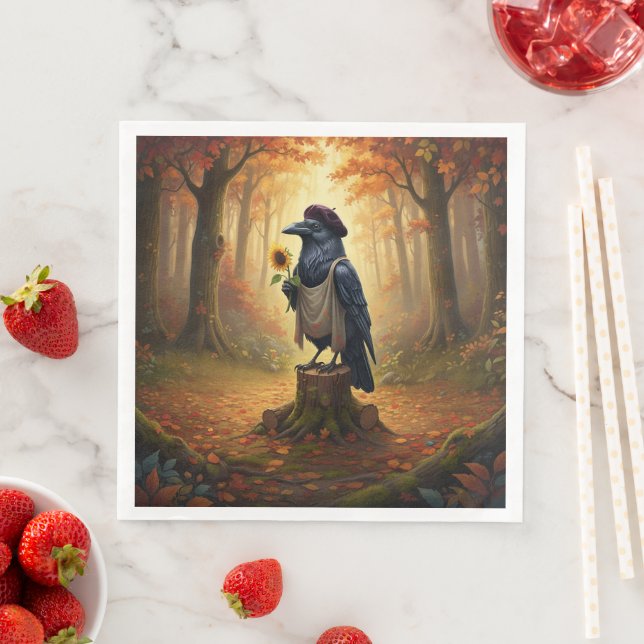Blackbird The Artful Corvid Raven Party Napkin (Insitu)