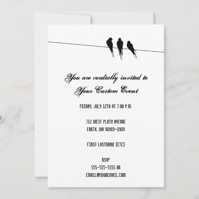 Blackbirds Silhouette on Wire Invitation (Front)