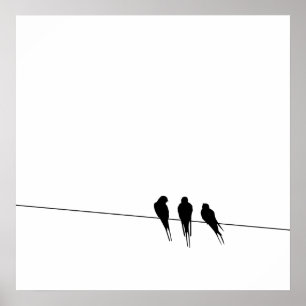 Blackbirds Silhouette on Wire Poster