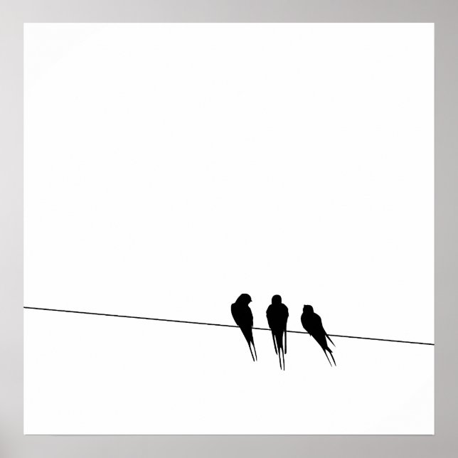 Blackbirds Silhouette on Wire Poster (Front)
