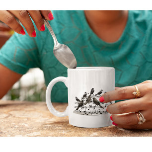 blackbirds sitting on a musical composition 3d  coffee mug