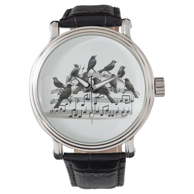 blackbirds sitting on a musical composition 3d  watch (Front)