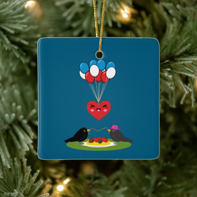 Blackbird's Spaghetti Meatballs Valentine's Date Ceramic Ornament (Tree)