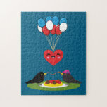 Blackbird's Spaghetti Meatballs Valentine's Date Jigsaw Puzzle<br><div class="desc">An illustration of a cute cartoon couple blackbird's spaghetti meatballs romantic date. This sweet simple design is a gift idea for heart's day,  valentine's day,  romantic people,  bird lovers,  and for people who love romantic film and books.</div>