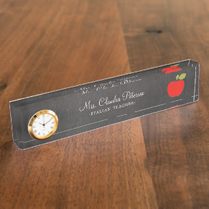 Blackboard and Red Apple School Teacher Nameplate