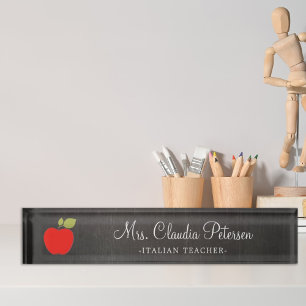 Blackboard and Red Apple School Teacher Nameplate