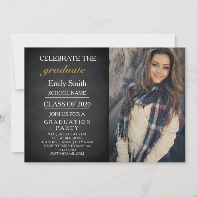 Blackboard Chalkboard Celebrate Graduation Party Invitation (Front)