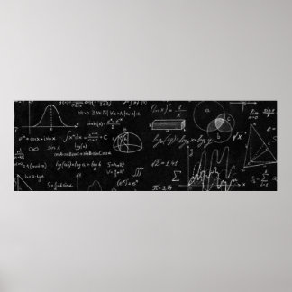 Blackboard inscribed with scientific formulas and  poster