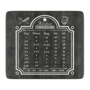 Blackboard Kitchen Conversion Chart Liquid Volume Cutting Board
