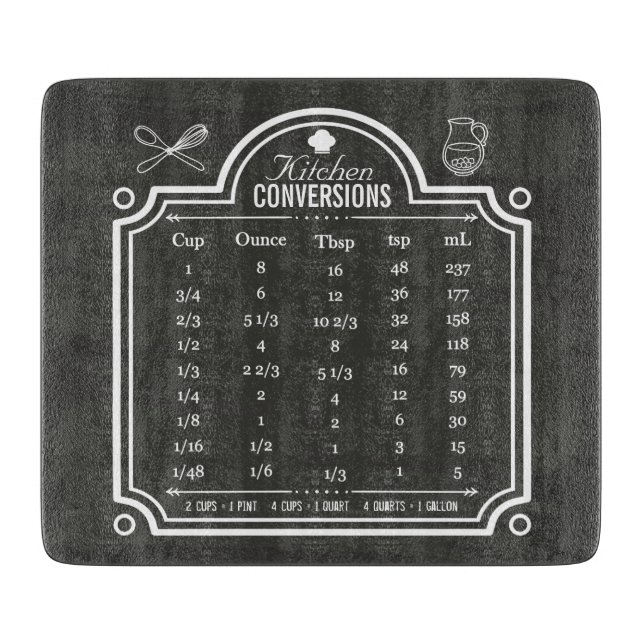 Blackboard Kitchen Conversion Chart Liquid Volume Cutting Board (Front)