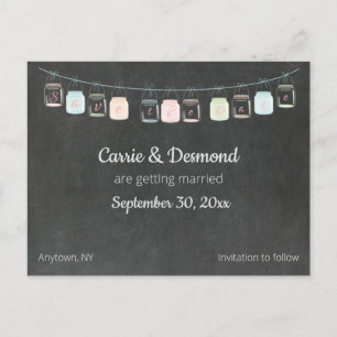 Blackboard Mason Jars Custom Save the Date Wedding Postcard