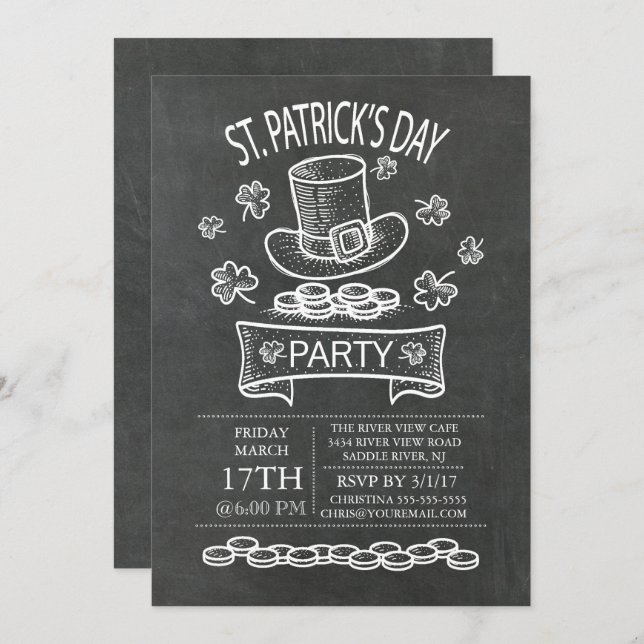 Blackboard St. Patrick's Day Party Invitation (Front/Back)