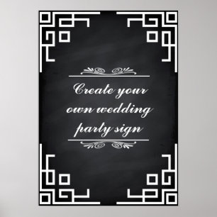 Blackboard Swirl White Border Wedding Party Sign