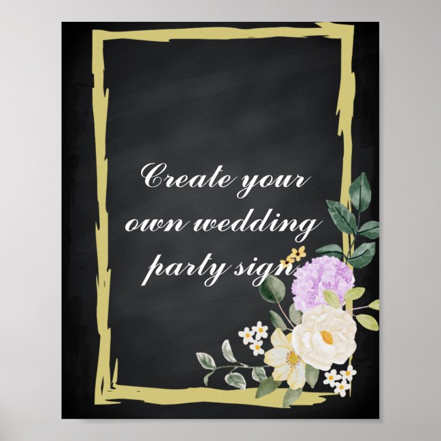 Blackboard Swirl White Border Wedding Party Sign (Front)