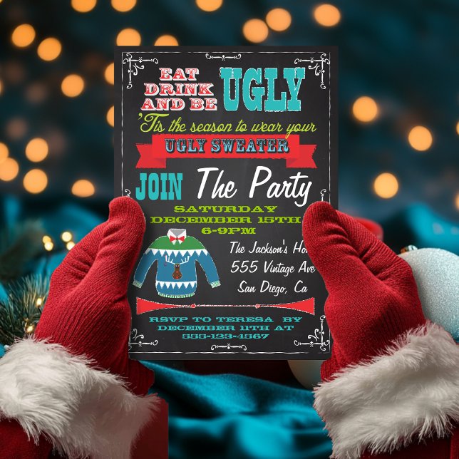 Blackboard Ugly sweater Christmas Party Invites (Creator Uploaded)
