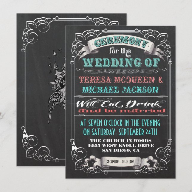 Blackboard Vintage Wedding Invitations (Front/Back)