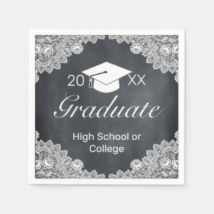 Blackboard & White Lace Cap Hat Party Graduation N Napkin