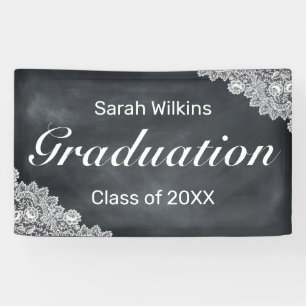 Blackboard & White Lace Graduation Banner