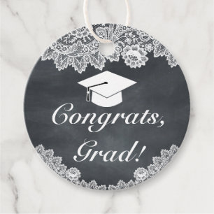 Blackboard & White Lace Graduation Congrats Favour Tags