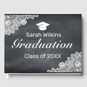 Blackboard & White Lace Graduation  Guest Book