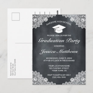 Blackboard & White Lace Graduation Invitation Postcard