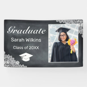 Blackboard & White Lace Graduation Photo  Banner