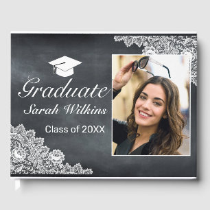 Blackboard & White Lace Graduation Photo Guest Book