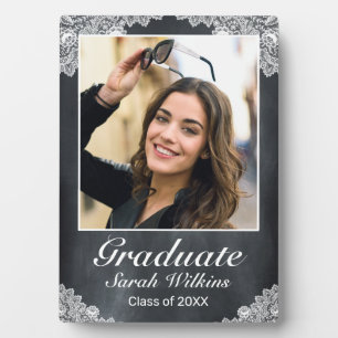 Blackboard & White Lace Graduation Photo  Plaque