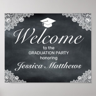 Blackboard & White Lace Graduation Welcome Party  Poster