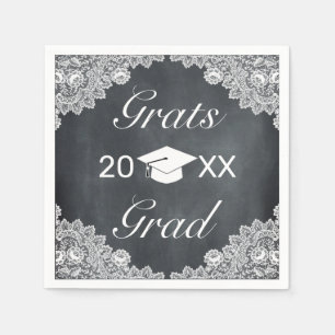Blackboard & White Lace Grats Graduation Hat Cap   Napkin