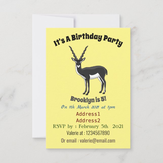 Blackbuck antelope illustration invitation (Front)