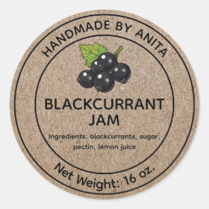 Blackcurrant Jam Jelly Jar Label Kraft Paper Style