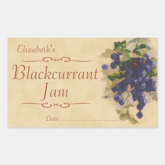 Blackcurrant jam or canning rectangular sticker (Front)