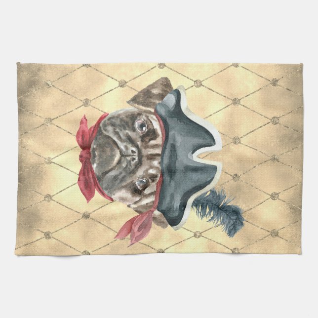 Blackface the Pug Pirate Kitchen Towel (Horizontal)