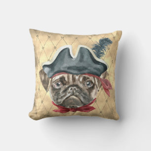 Blackface the Pug Pirate Throw Pillow