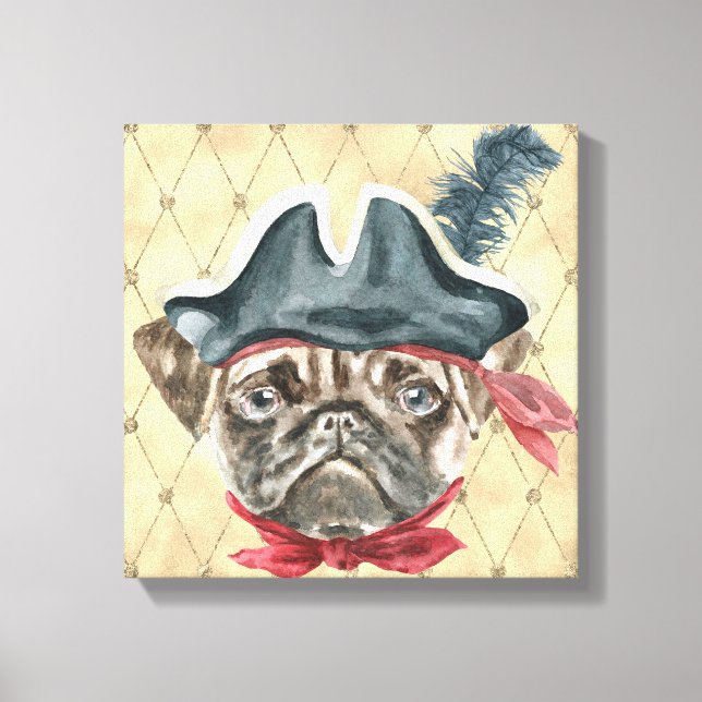 Blackface the Pug Pirate Wrapped Canvas (Front)