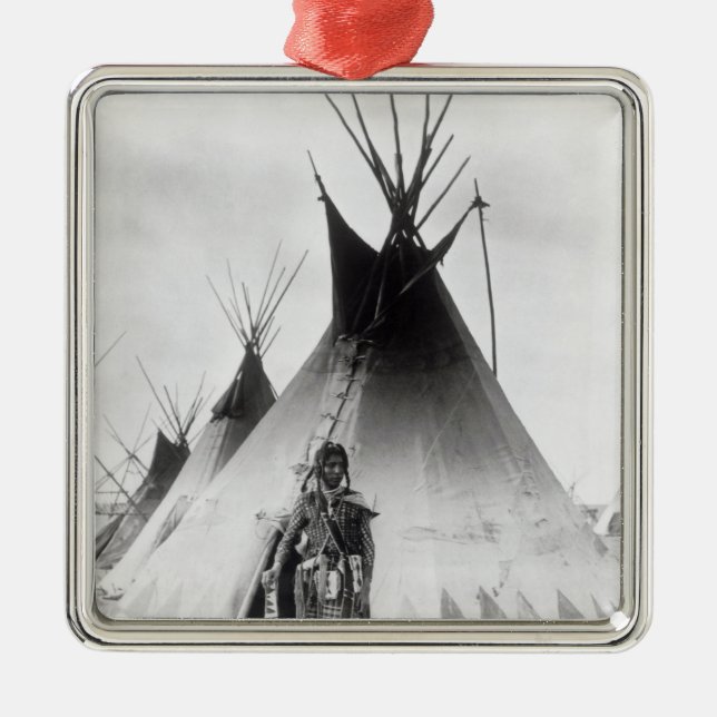 Blackfoot Brave, near Calgary, Alberta, 1889 Metal Tree Decoration (Front)
