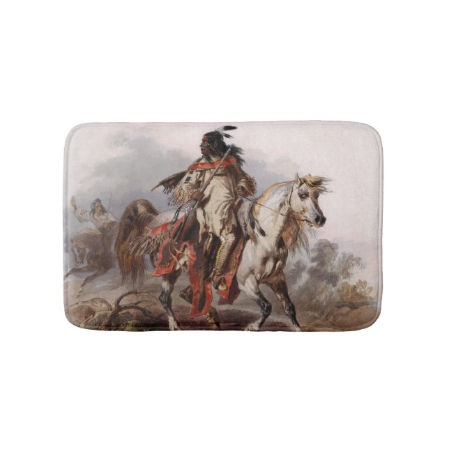 Blackfoot Indian On Arabian Horse being chased Bath Mat (Front)