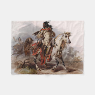 Blackfoot Indian On Arabian Horse being chased Fleece Blanket
